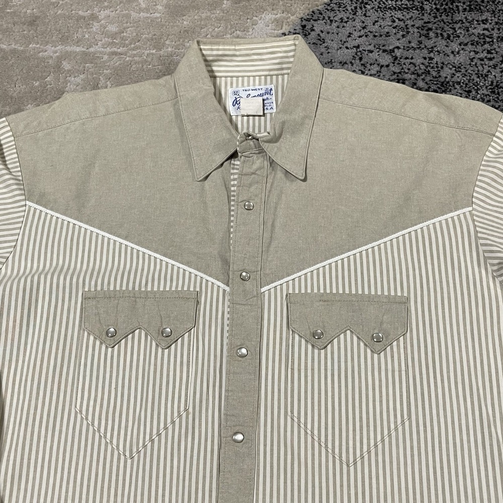 Rockmount Ranch Wear Western Striped Shirt Men L Pearl Snap Sawtooth Pockets USA